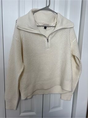 Universal Thread Cream Open-Knit Half-Zip Pullover